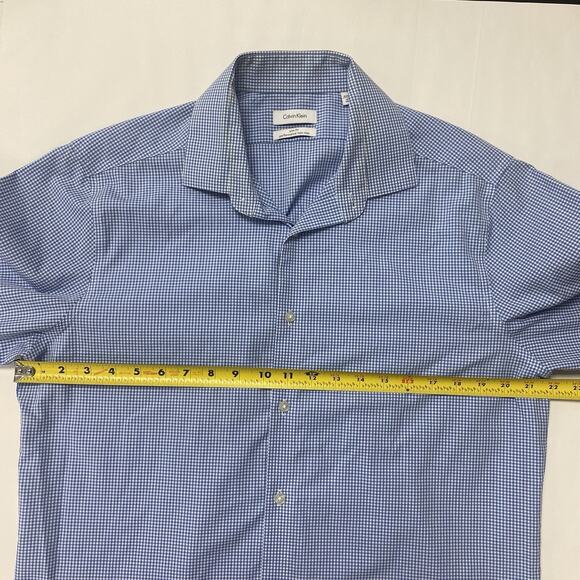 Calvin Klein Mens Slim Fit Performance Dress Shirt 16.5 in 34-35 Blue White - Picture 4 of 6